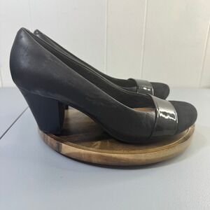 Clarks Collection Womens Black Leather Suede Block Heel Pumps Shoes US 8